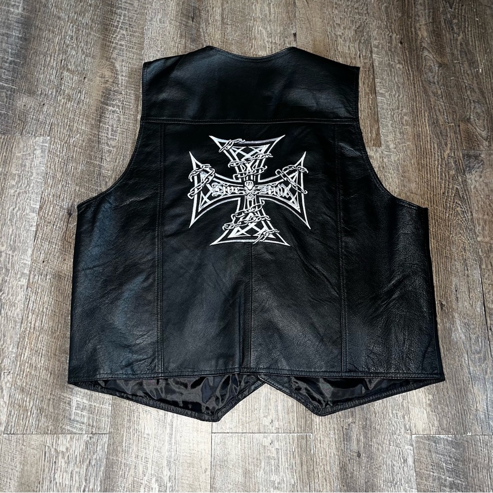USA Leather Bikers Vest Men Size 3XL Cross Live Ride Skull Embroidered‎ Choppers